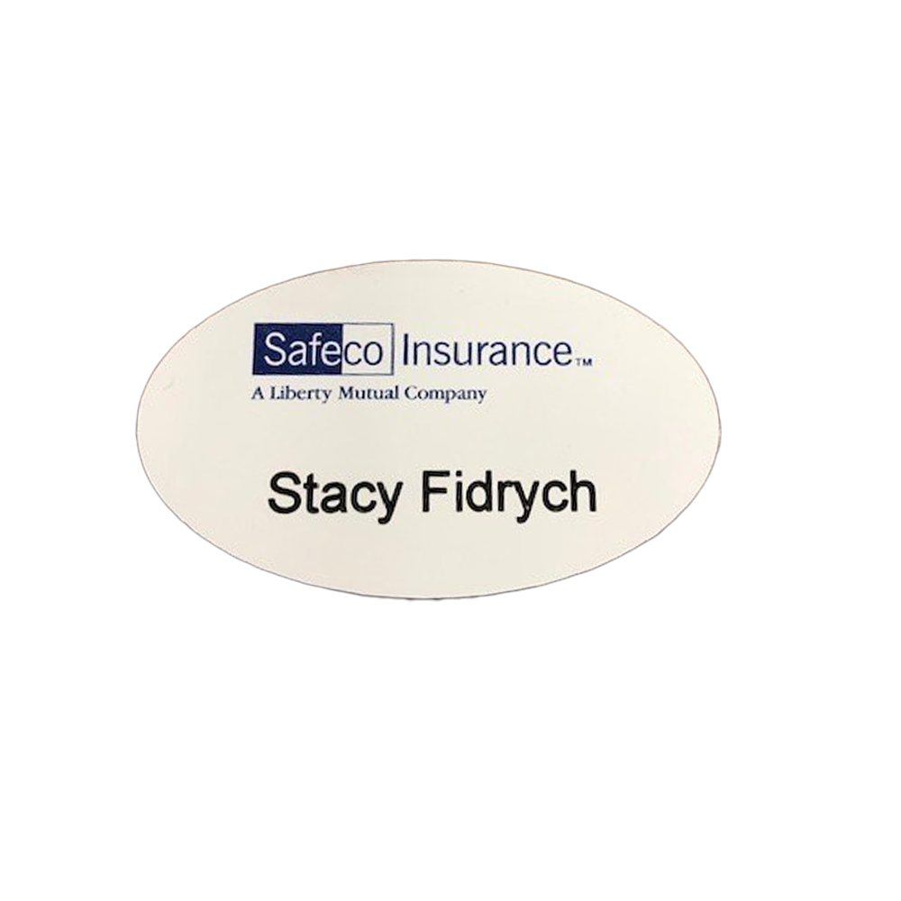 3" x 1.5" Plastic Oval Name Badge (UV Print & Engraved)