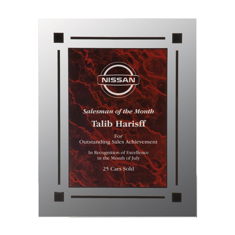 Clear Edge Acrylic Plaque (Red Marble)
