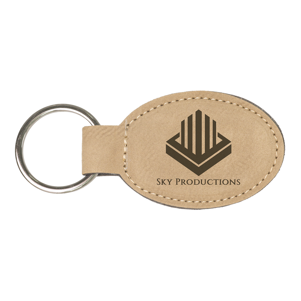 Oval Leatherette Keychain (Light Brown)