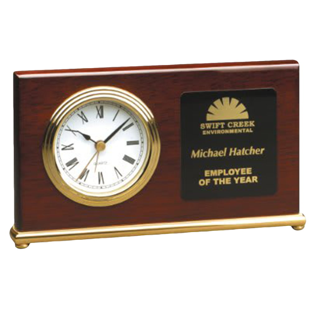 Piano Finish Horizontal Desk Clock (Rosewood Finish)