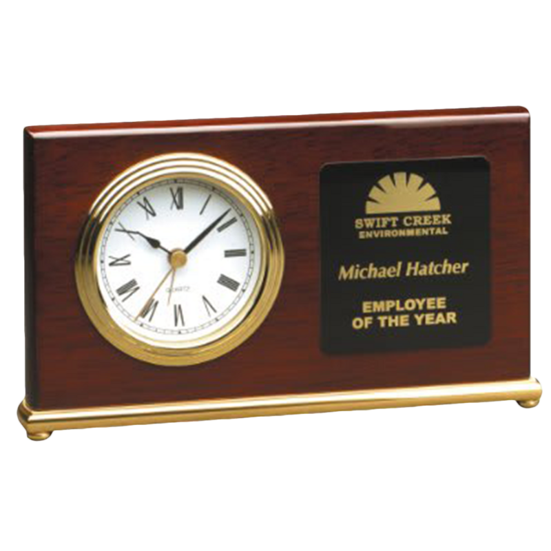 Piano Finish Horizontal Desk Clock (Rosewood Finish)