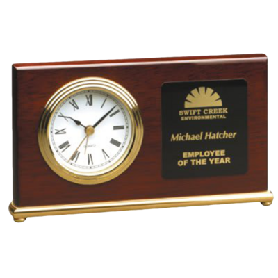 Piano Finish Horizontal Desk Clock (Rosewood Finish)