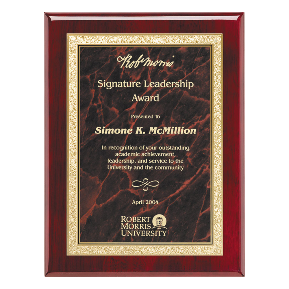 Rosewood Piano Finish Plaque With Brass Plate (Red)