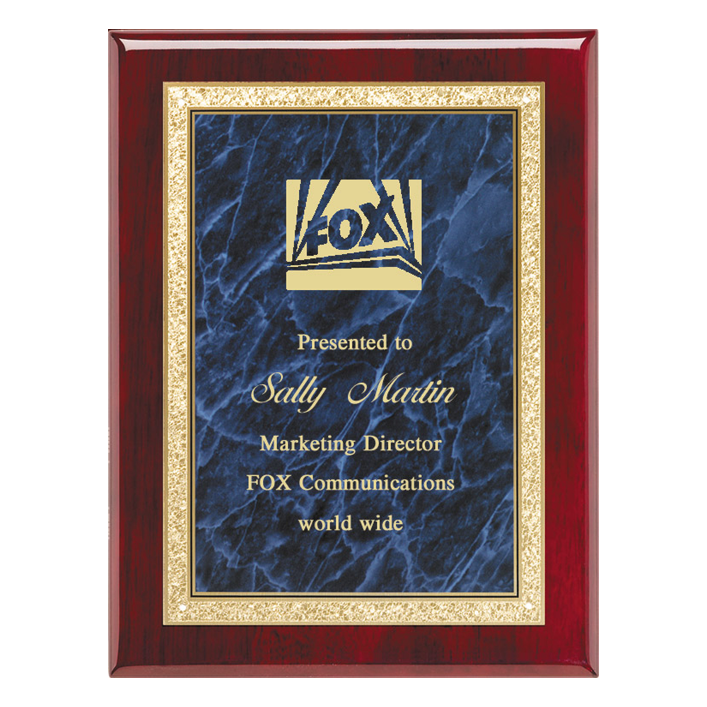 Rosewood Piano Finish Plaque With Brass Plate (Blue)