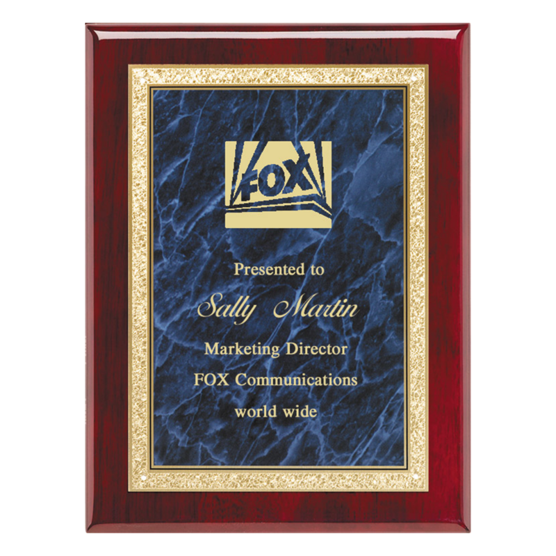 Rosewood Piano Finish Plaque With Brass Plate (Blue)