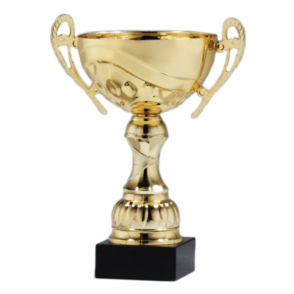 Gold Metal Cup with Plastic Stem on Black Marble Base (10")