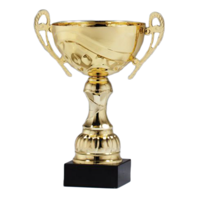 Gold Metal Cup with Plastic Stem on Black Marble Base (10 Gold Metal Cup with Plastic Stem on Black Marble Base (10")