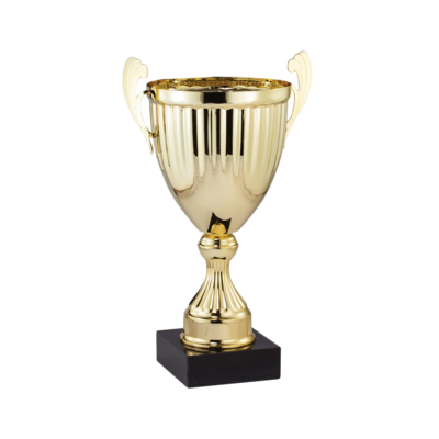 Gold Metal Cup with Plastic Stem on Black Marble Base (14 Gold Metal Cup with Plastic Stem on Black Marble Base (14")
