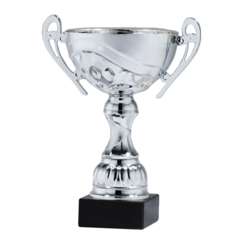 Silver Metal Cup with Plastic Stem on Black Marble Base (10")