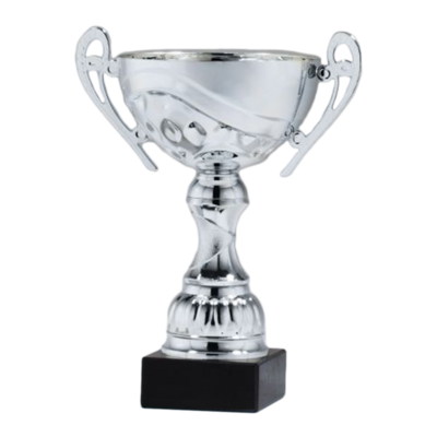 Silver Metal Cup with Plastic Stem on Black Marble Base (10 Silver Metal Cup with Plastic Stem on Black Marble Base (10")