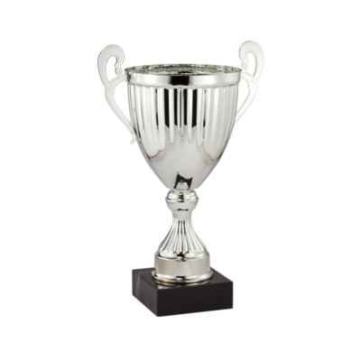 Silver Metal Cup with Plastic Stem on Black Marble Base (14 Silver Metal Cup with Plastic Stem on Black Marble Base (14")
