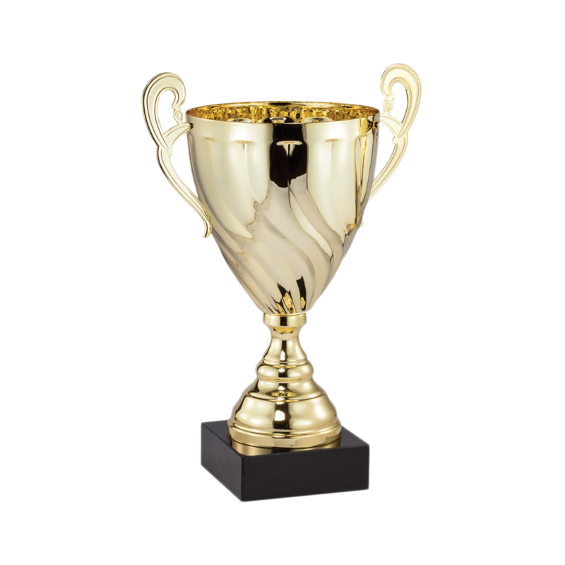 Gold Metal Cup with Metal Stem on Black Marble Base (16")