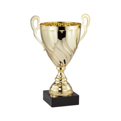 Gold Metal Cup with Metal Stem on Black Marble Base (16 Gold Metal Cup with Metal Stem on Black Marble Base (16")