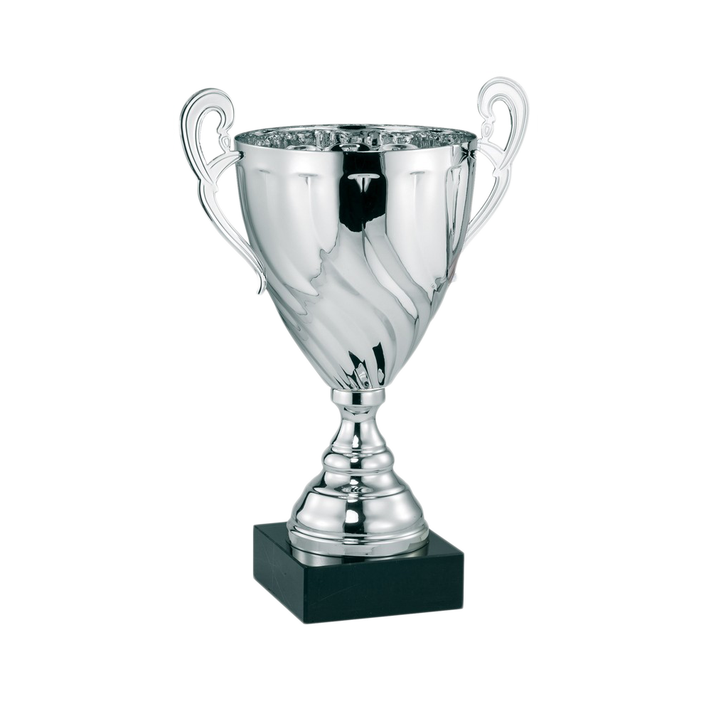 Silver Metal Cup with Metal Stem on Black Marble Base (16")
