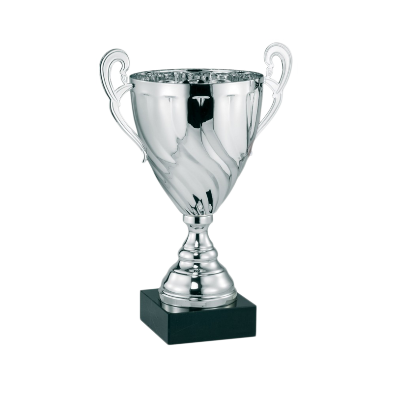 Silver Metal Cup with Metal Stem on Black Marble Base (16")