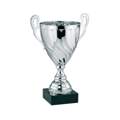 Silver Metal Cup with Metal Stem on Black Marble Base (16 Silver Metal Cup with Metal Stem on Black Marble Base (16")