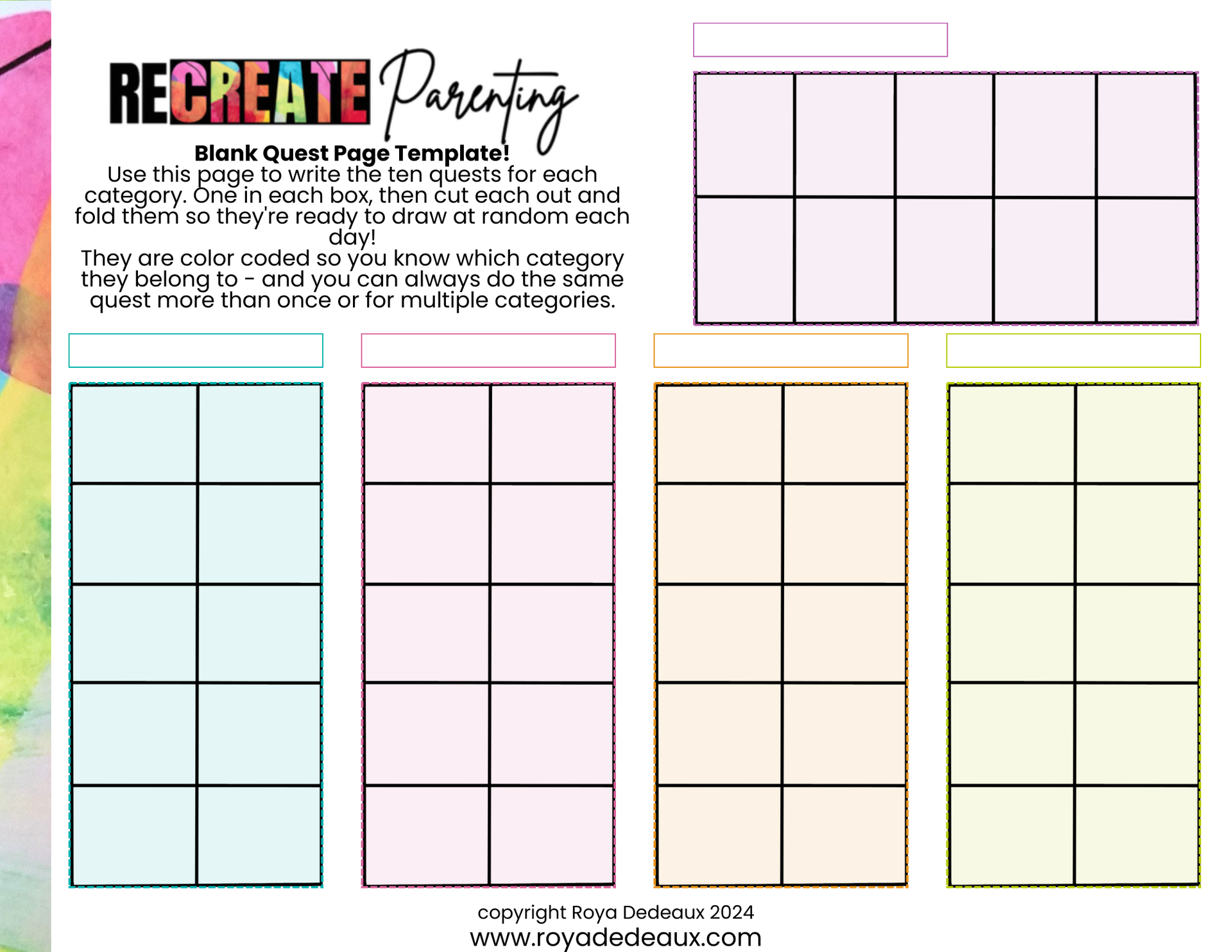 PRINTABLE 50 Day Recreate Parenting Daily Challenge Game & Tracker
