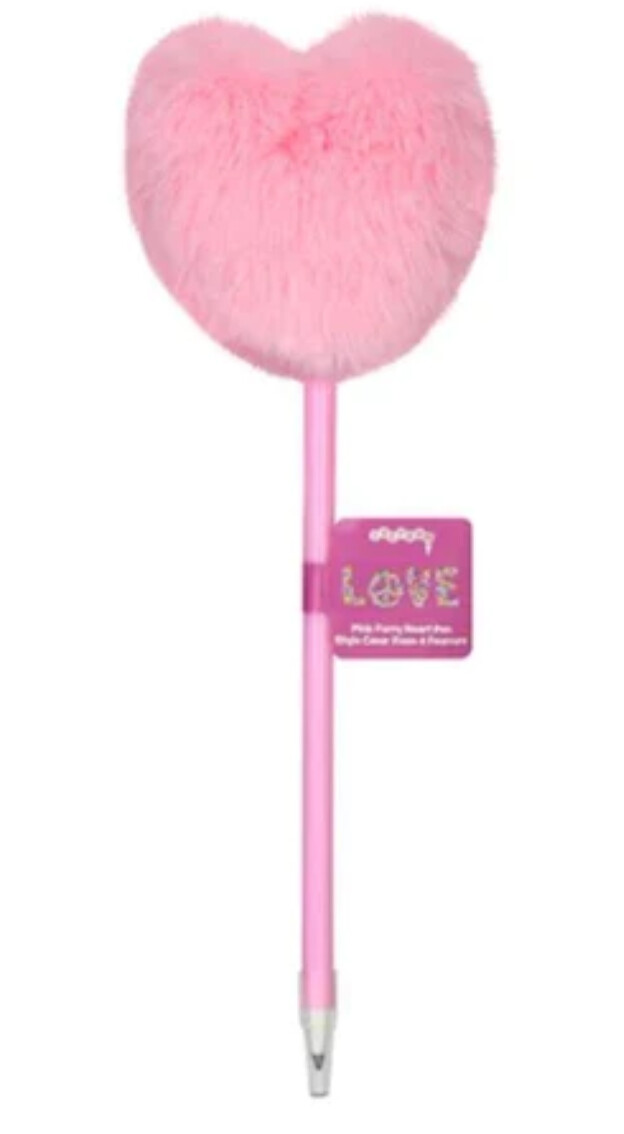 Pink furry heart pen