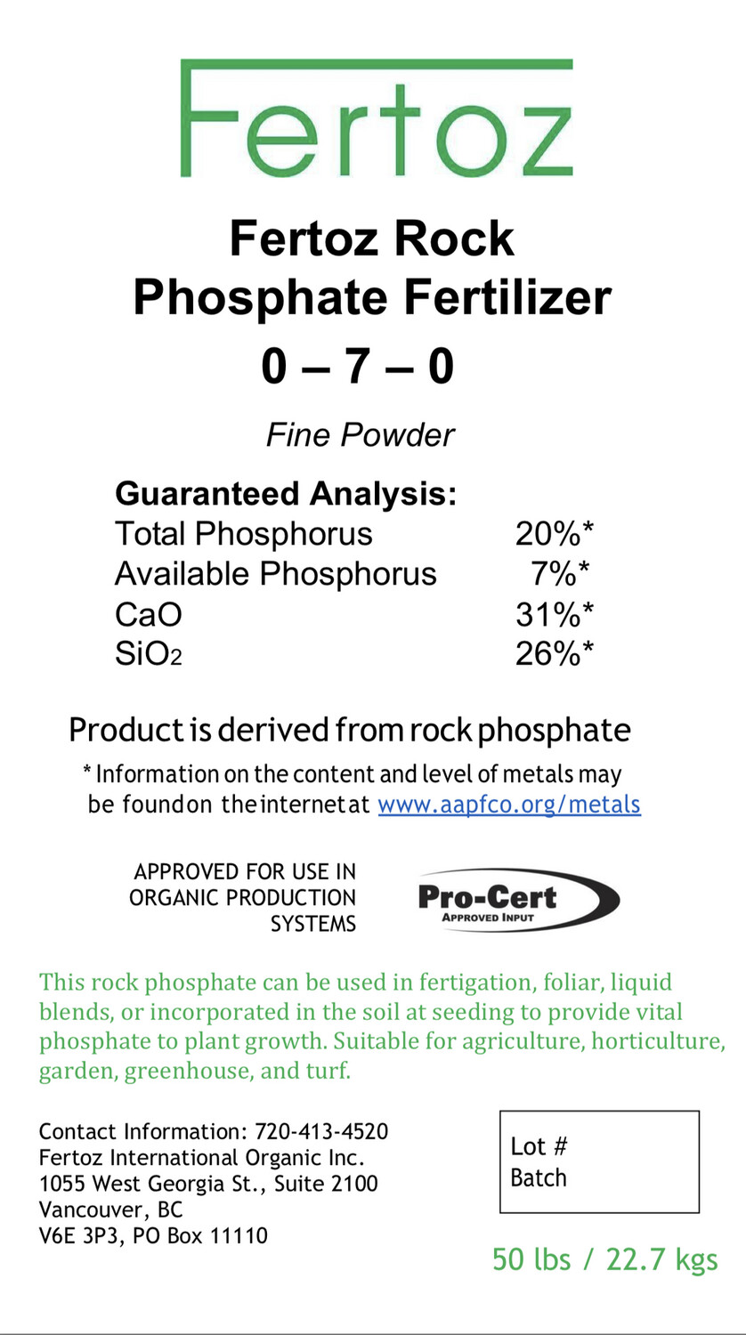 Fertoz Organic Rock Phos (0-7-0) 50LB Bag