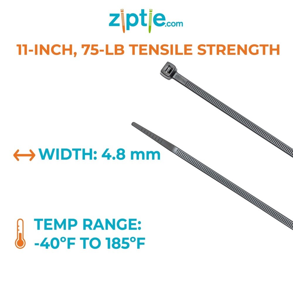 ZipTie - 100 Pack, Size: 11&quot;, Style: Black 75-lb