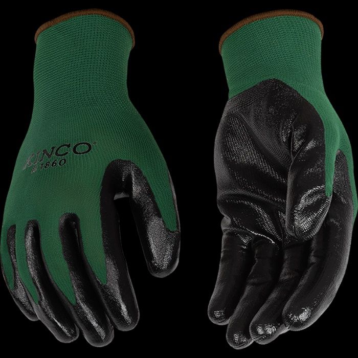 Kinco® 2-PAIR Dark Green Polyester Knit Shell &amp; Nitrile Palm, Size: Medium