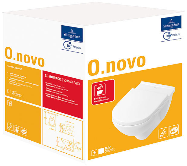 PACCHETTO COMBINATO  Villeroy & Boch WC SOSPESO + SEDILE C/CHIUSURA RALLENTATA mod. O.NOVO DIRECT FLUSH SENZA BRIDA