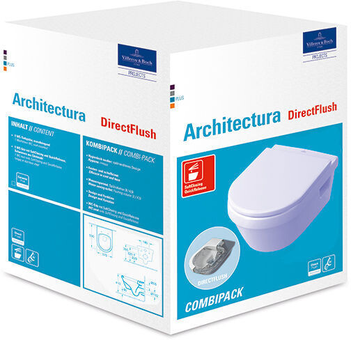 PACCHETTO COMBINATO Villeroy & Boch WC SOSPESO SENZA BRIDA DIRECT FLUSH+SEDILE C/CHIUSURA RALLENTATA mod. ARCHITECTURA