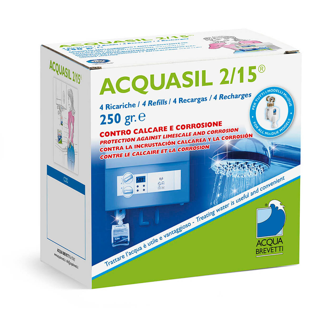 Liquido Acquabrevetti ACQUASIL 2/15 in sacche da 250 gr cadauna (4 sacche per box) per pompe dosatrici MiniDUE