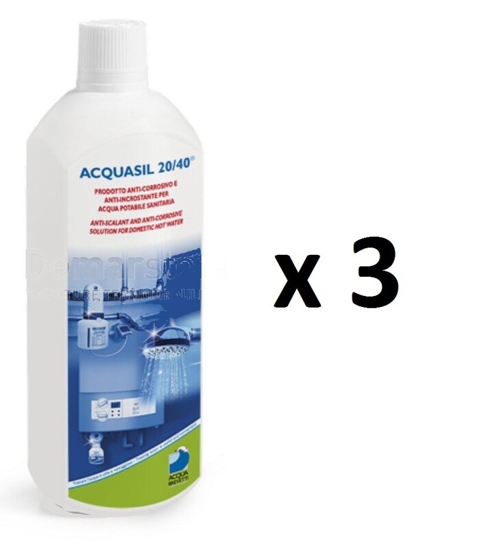 Liquido Acquabrevetti ACQUASIL 20/40 in flacone da kg 1 (confezione da 3 flaconi) per pompe dosatrici MiniDos e BravaDos