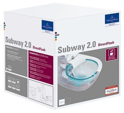 PACCHETTO COMBINATO WC SOSPESO SENZA BRIDA DIRECT FLUSH+SEDILE SLIMSEAT C/CHIUSURA RALLENTATA Villeroy & Boch mod. SUBWAY 2.0 BIANCO ALPIN