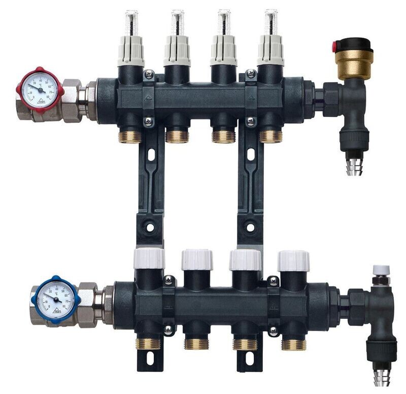 RBM 14140620 - Kit Collettore 6+6 vie in polimero Ø 1" per impianti radianti a pavimento (riscaldamento e raffrescamento)