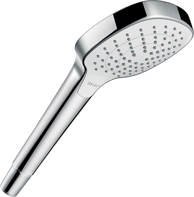 hansgrohe Croma Select E - Doccetta per doccia, Doccino con 3 getti, Soffione doccia quadrato (110 x 110 mm) con funzione anticalcare, bianco/cromo, 26812400