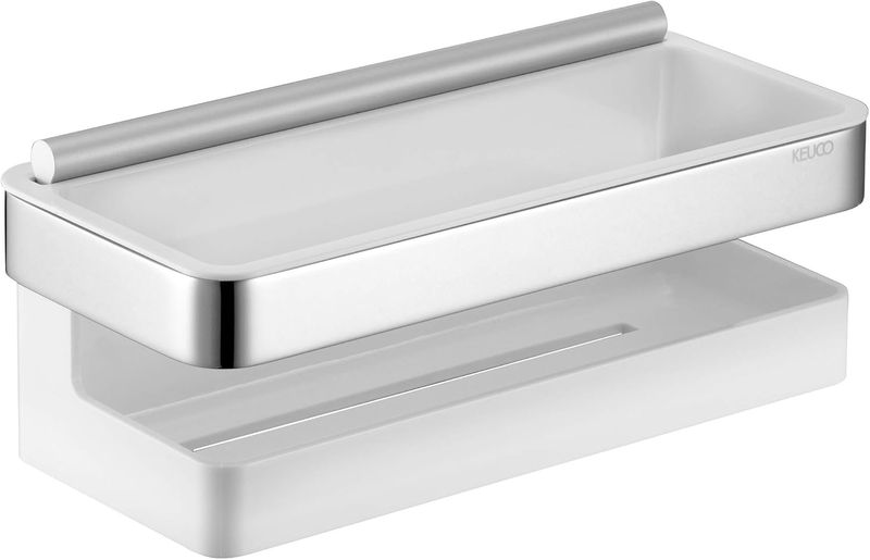 Keuco 12759010000 12759010000-Cestino Doccia con Inserto Sintetico, Cromato tergicristallo in Vetro, Cromo/Bianco