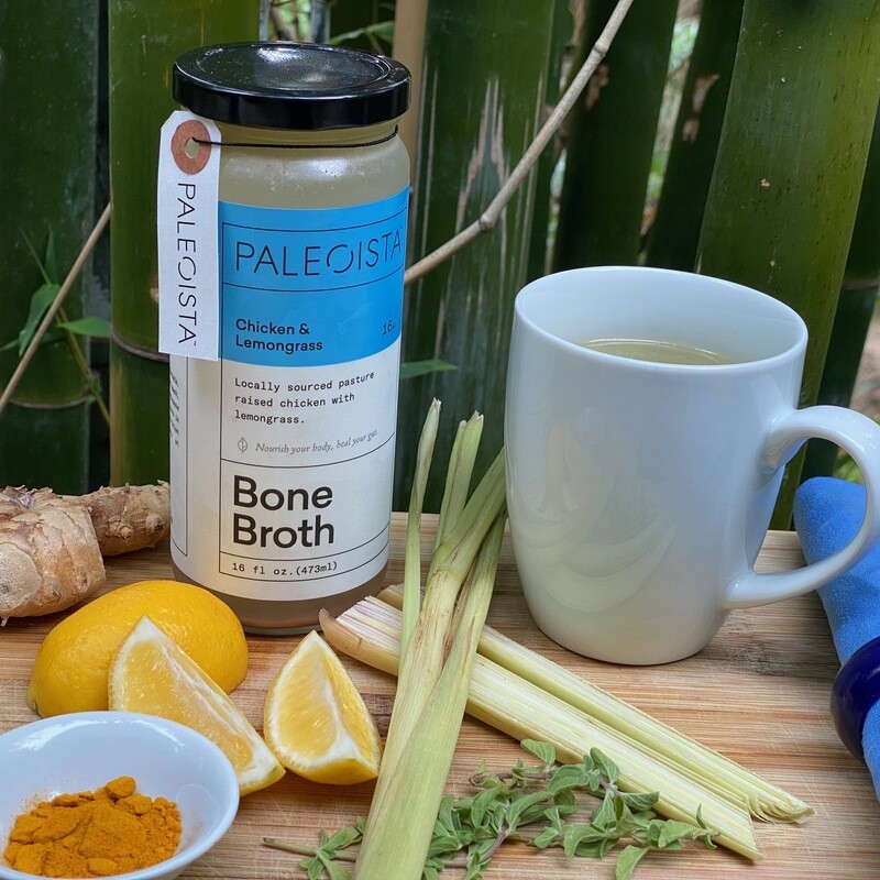 16 oz Organic, Pasture-Raised Chicken Bone Broth with Lemongrass
