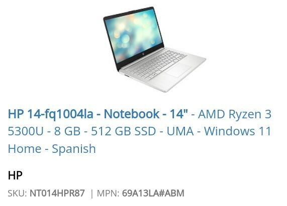 HP 14-fq1004la Notebook 14" HP 14-fq1004la Notebook 14"