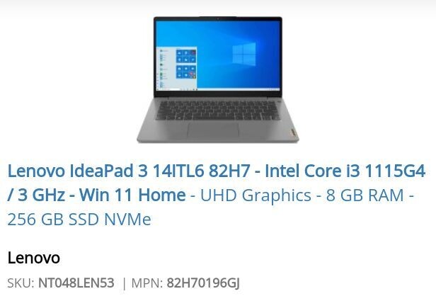 Lenovo IdeaPad 3 14ITL6 82H7 Core i3 11th. Lenovo IdeaPad 3 14ITL6 82H7 Core i3 11th.