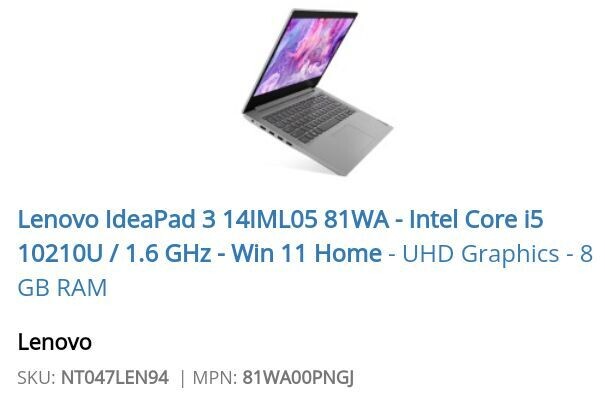 Lenovo IdeaPad 3 14IML05 81WA Core i5 Lenovo IdeaPad 3 14IML05 81WA Core i5