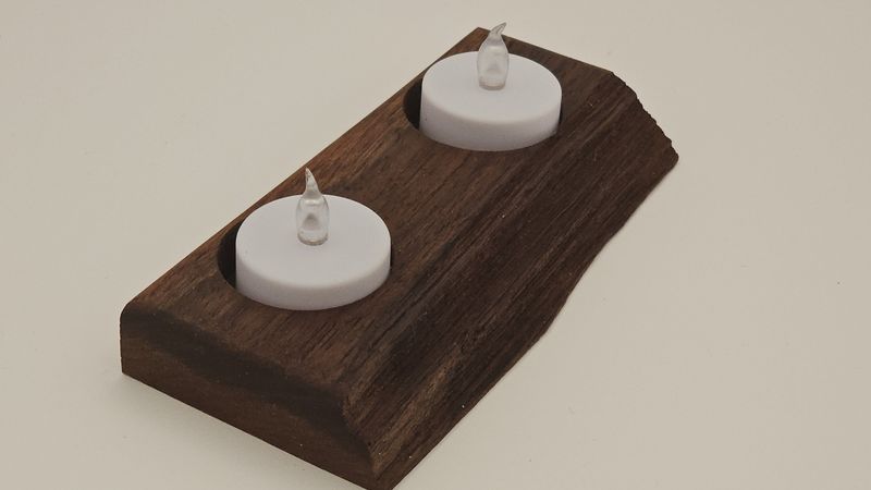 Handcrafted Live Edge Tealight Candle Holder in Black Walnut - Rustic Decor