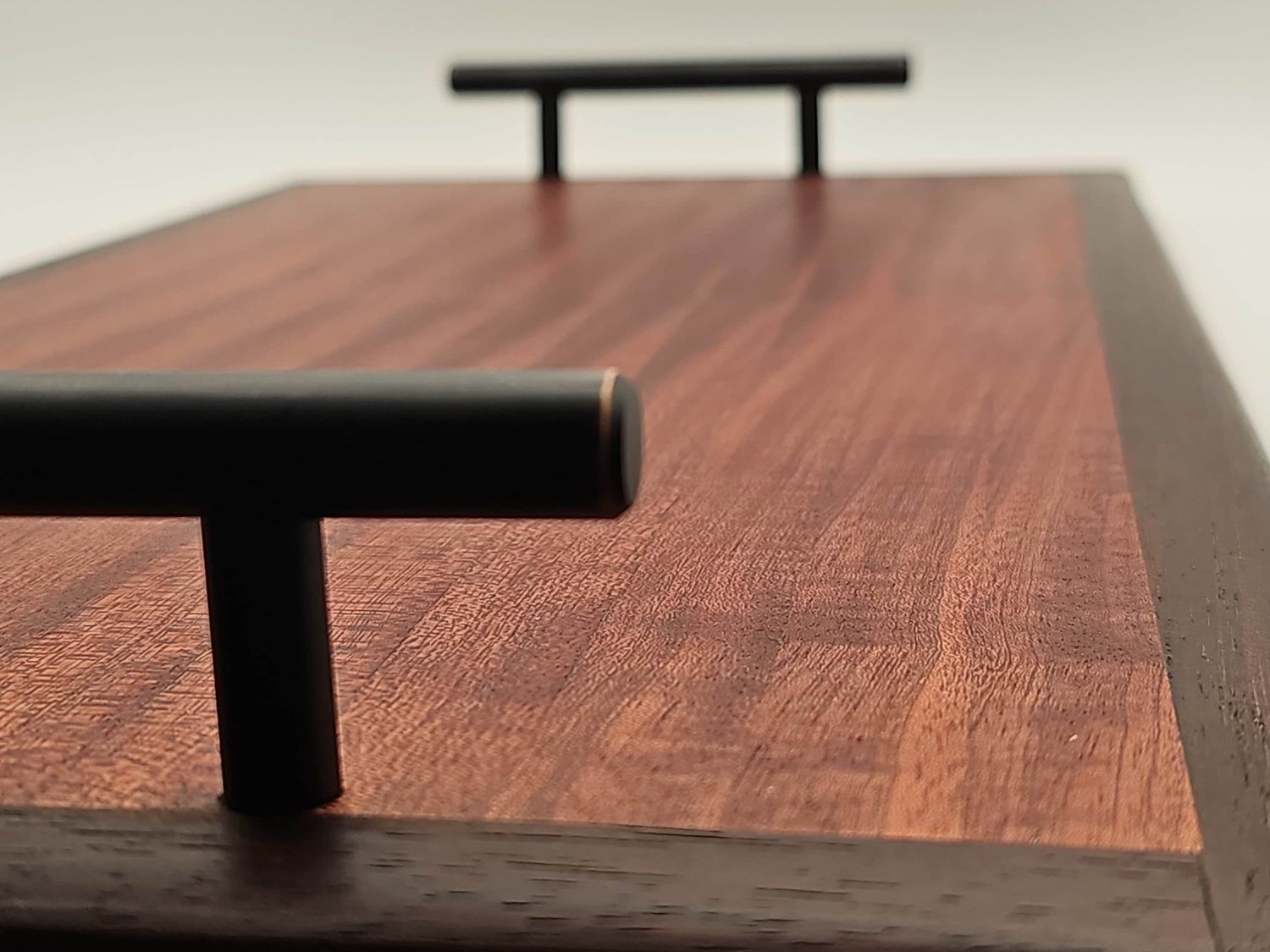 Sapele and Black Walnut Edge Grain Charcuterie/Cutting Board - 10&quot;x22&quot; with Bronze Handles
