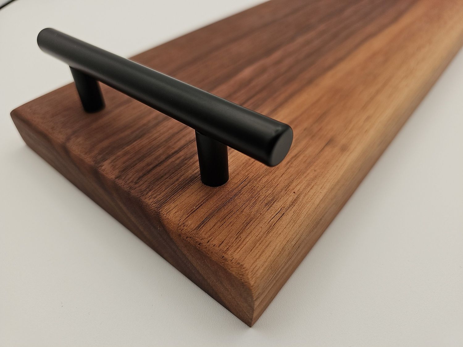 Black Walnut Long Charcuterie Board with 3&quot; Bronze Handles - 6&quot;x18&quot;