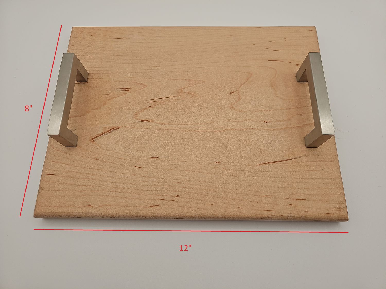 Curly Maple Charcuterie Board with 3&quot; Aluminum Handles - 8&quot;x12&quot;