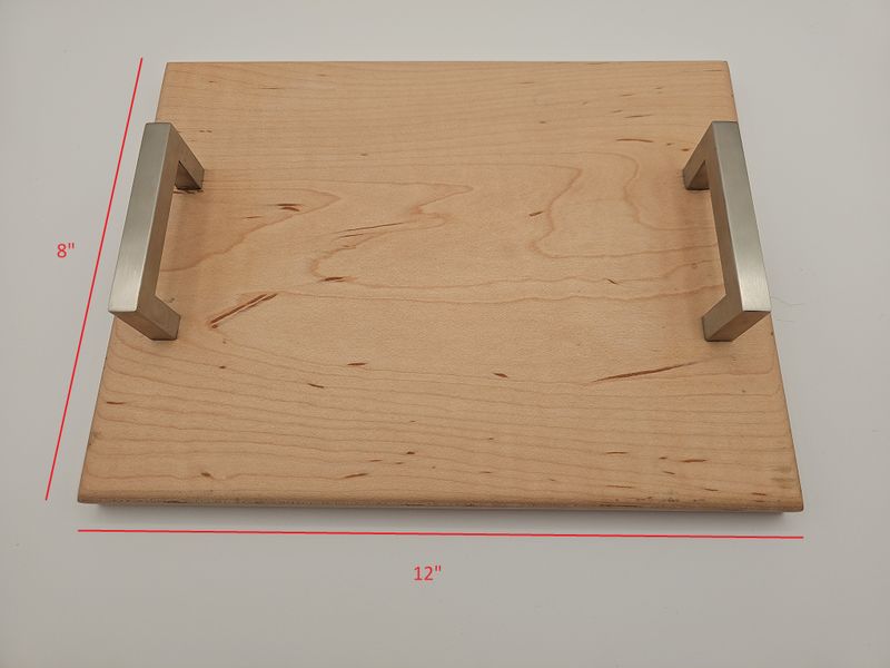Curly Maple Charcuterie Board with 3&quot; Aluminum Handles - 8&quot;x12&quot;
