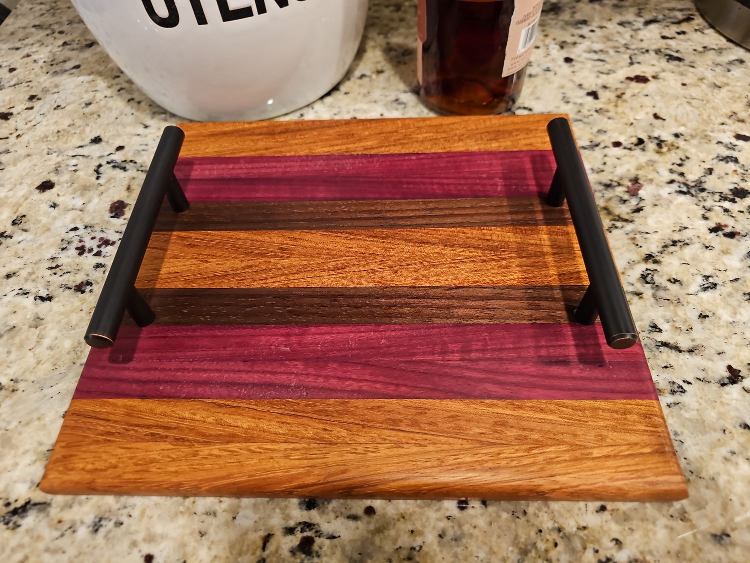 Handcrafted Charcuterie Board with Brazilian Cherry, Purpleheart, and Black Walnut (Edge Grain) - 10&quot;x9.5