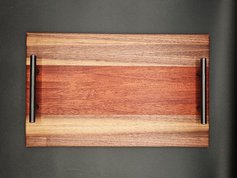 Rustic Wood Charcuterie Board - Sapele, Black Walnut &amp; Bronze Handles - Wedding Gift, Housewarming Gift - 10&quot;x16&quot;