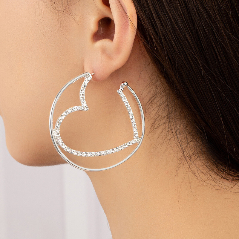Rhinestone Notched Heart Shaped Earrings