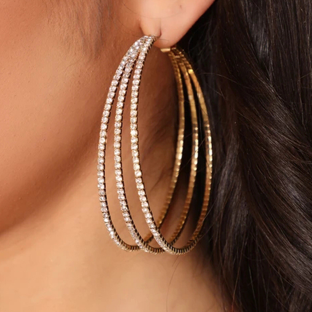 Multi-Layered Rhinestone Hoop Earrings
