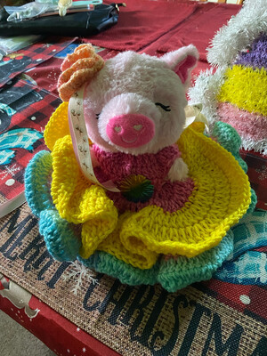 Stuffed Piggy In Crochet Dresd