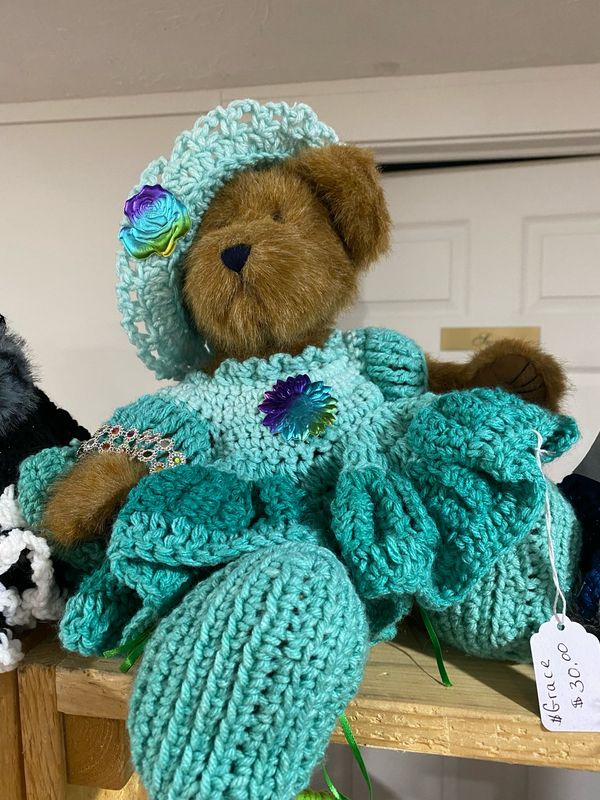 Teddy With Crochet Dress Hat And Matching Purse