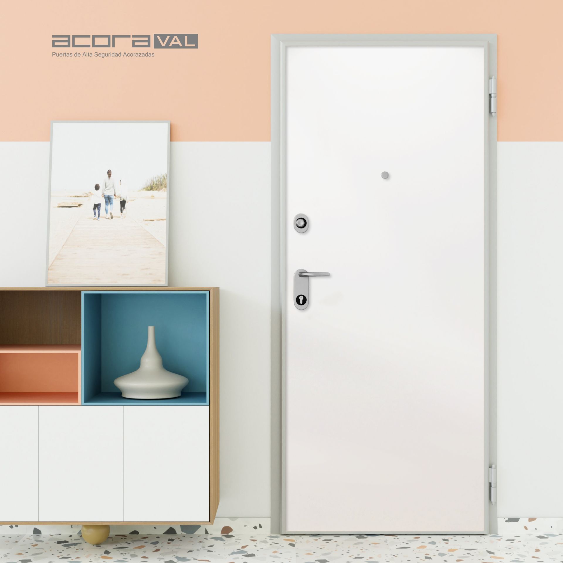 Puerta acorazada marco directo DM BLANCO 4R + DM BLANCO LISO + CILINDRO ALTA GAMA