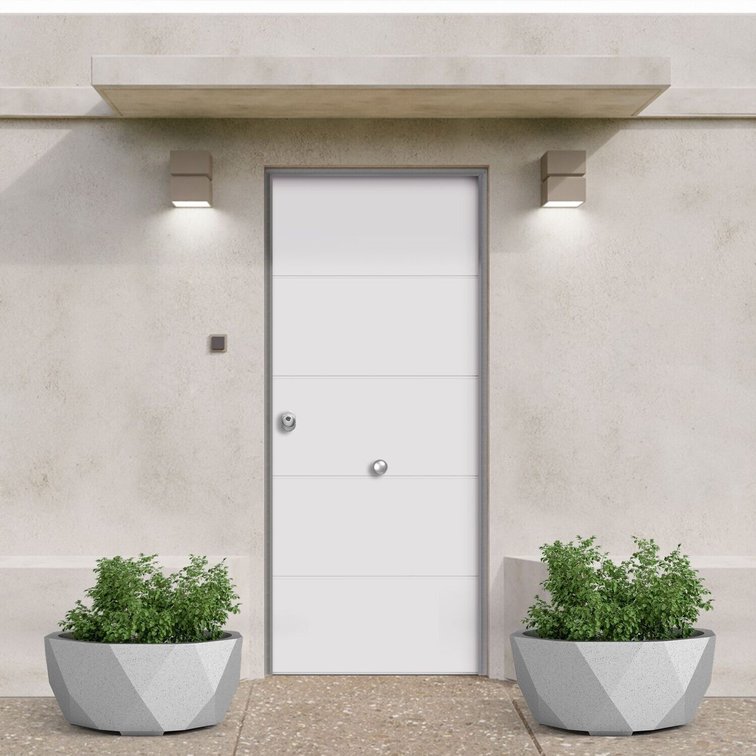 Puerta acorazada marco directo lacado BLANCO 4R + DM BLANCO LISO